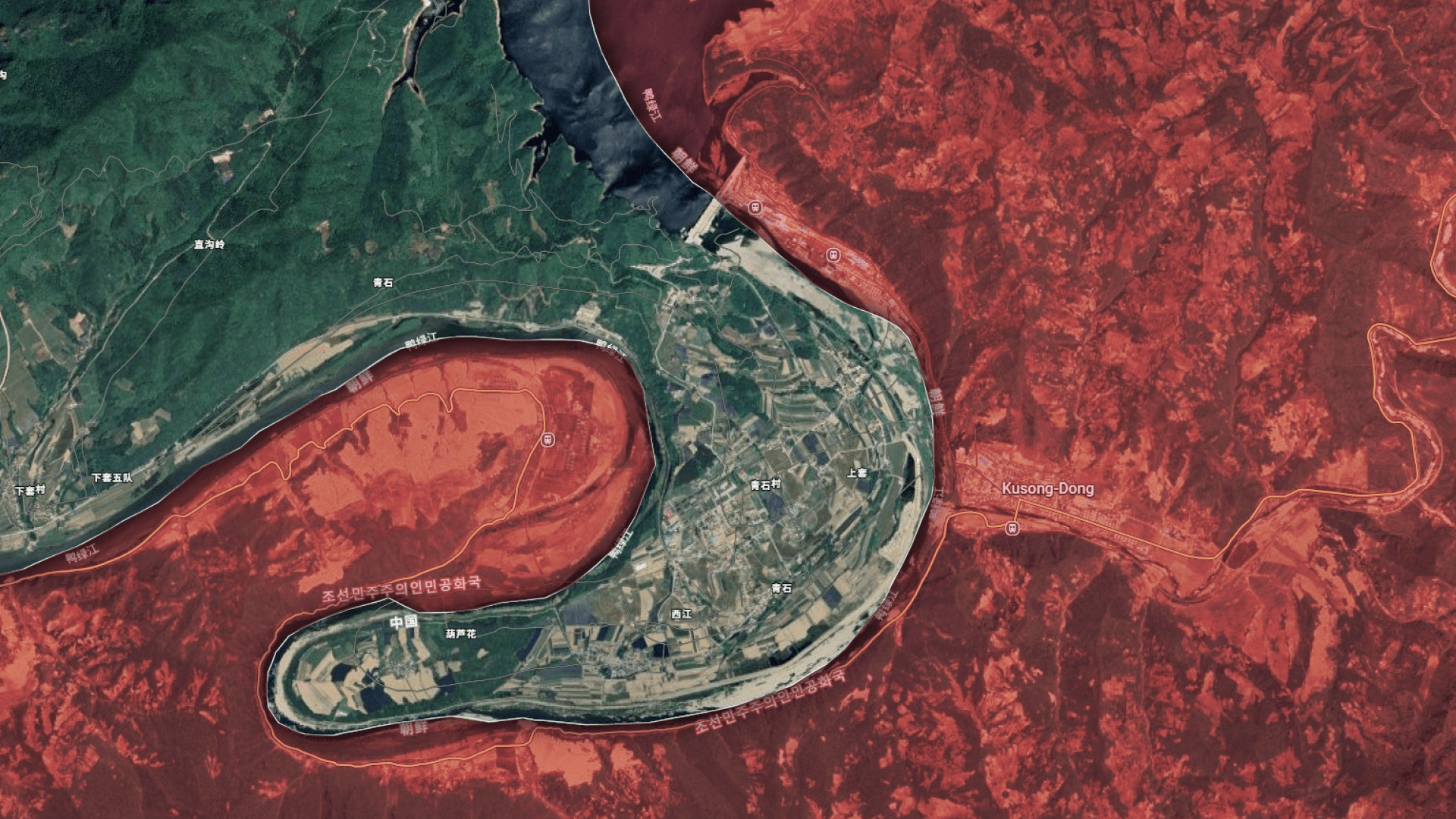 青石村地图，被朝鲜三面包围 天地图-国家地理信息公共服务平台